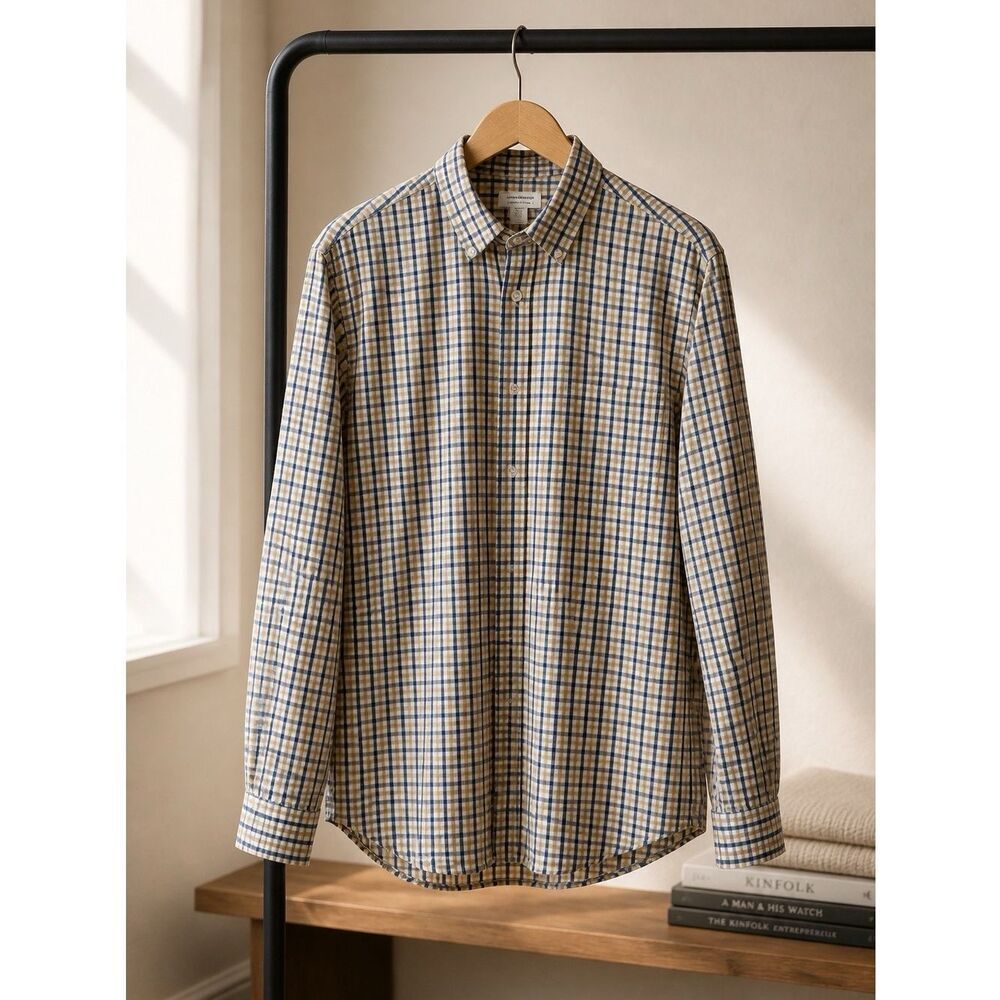 Amazon Essentials Men's Blue and Yellow Plaid Shirt XXL